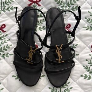 Yves Saint Laurent Black and Gold Strappy Sandals